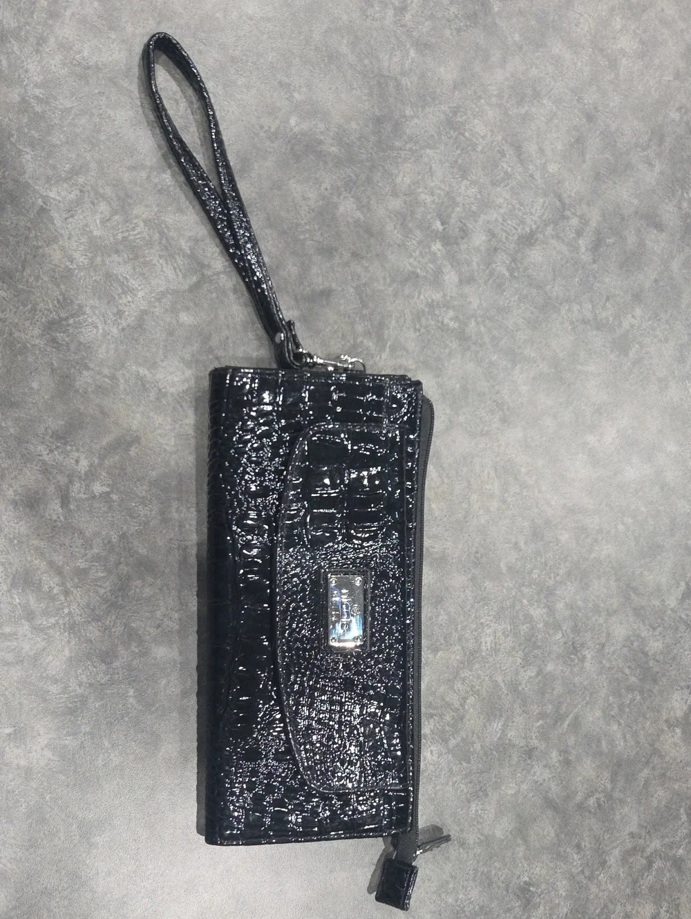 Nicole by Nicole Miller Black Patent Croc-Embossed Wristlet Clutch